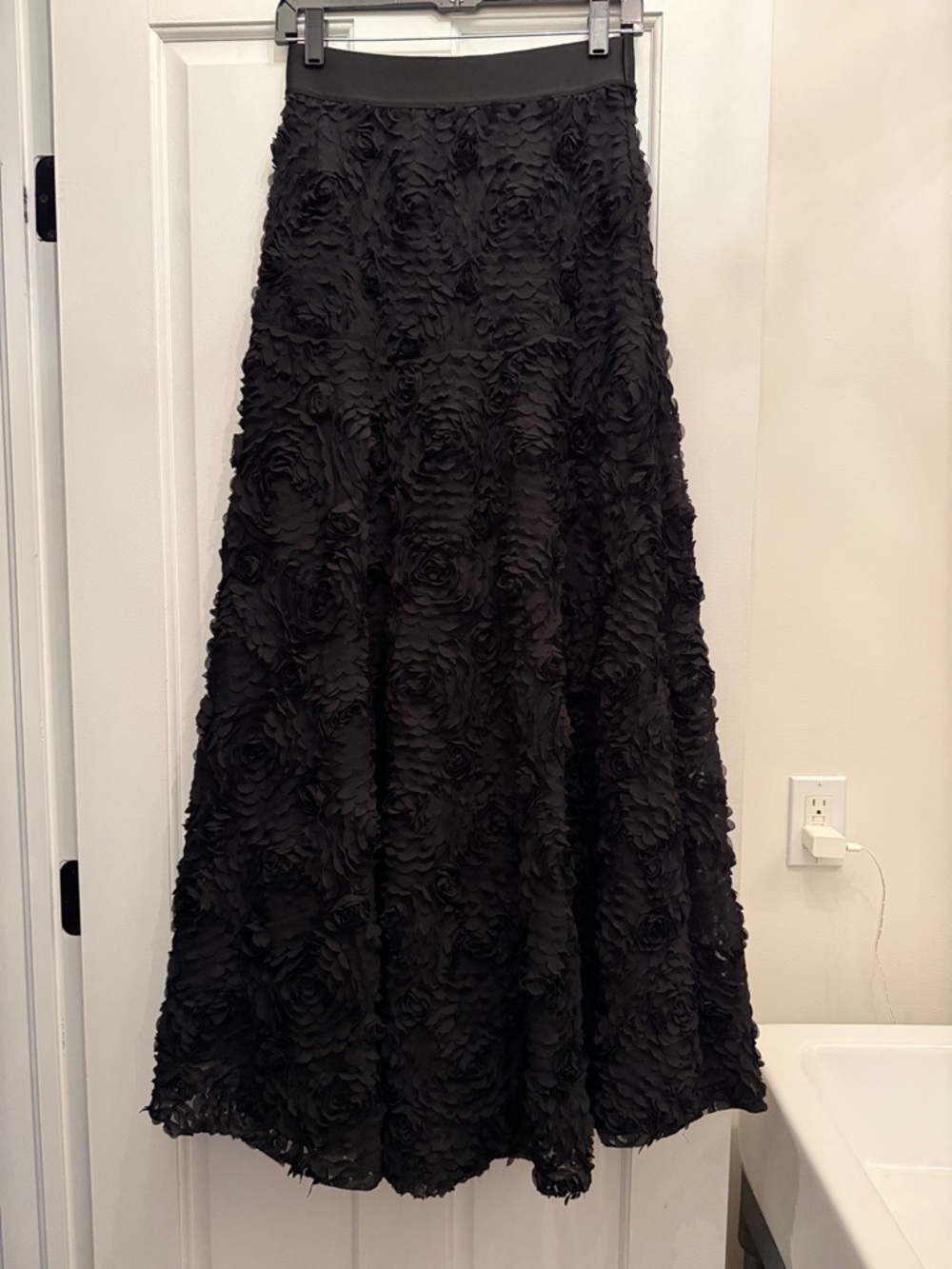 Maje Black A-Line Rosette Maxi Skirt